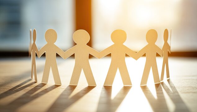Conceptual image of interconnected paper cutout figures forming a circle, representing unity and connection