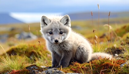 A Cute Fox Cub in a Natural Habitat with Focus on the Fox's Appearance