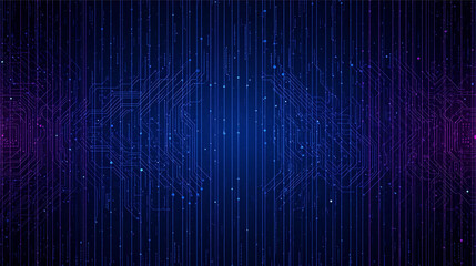 Abstract dark blue digital technology background with circuit board patterns and glowing data points.