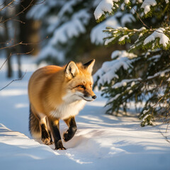red fox in the winter forest