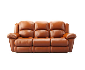 A plush, comfortable, and stylish brown leather threeseater recliner sofa isolated on transparent background