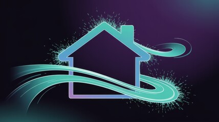 Home, income, passive Abstract house design with dynamic swirling elements.