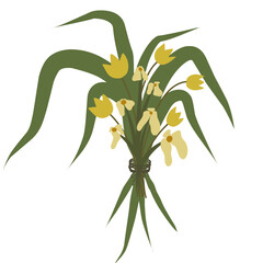 A bucket of yellow blooming flowers with green leaves, vector illustration, perfect for any beautiful that need a bucket of flowers design 