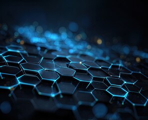 Obraz premium Futuristic hexagonal mesh lit with cool blue light, creating an abstract, technology-focused pattern