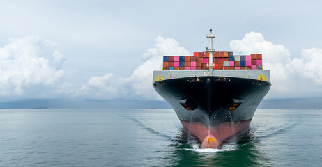 Container ship cargo shipping business logistic import and export freight transportation by container ship in open sea, Container loading cargo freight ship boat. © Kalyakan