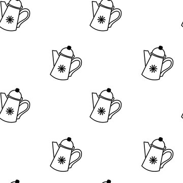 Seamless doodle teapot pattern with floral design. Hand drawn doodle style seamless pattern featuring vintage teapots with floral decoration, ideal for textiles, packaging, wallpapers, and cozy design