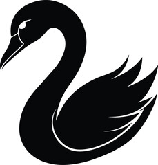 Black swan vector illustration silhouette symbol of love and beauty on white