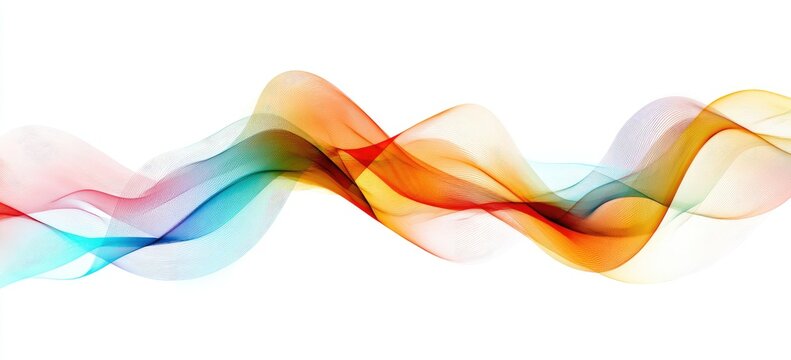 A colorful, flowing abstract design, featuring a vibrant wave across a white background