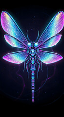 Digital Dragonfly Illustration with Circuit Board Design and Glowing Effect