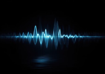 Fototapeta premium A vibrant, stylized digital representation of a sound wave pulsating with blue light against blackness