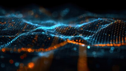 Abstract visualization of interconnected data points floating over a dark, blurry background