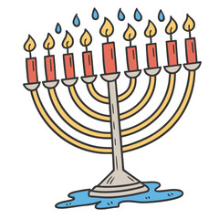 Cartoon illustration of a hanukkah menorah with candles
