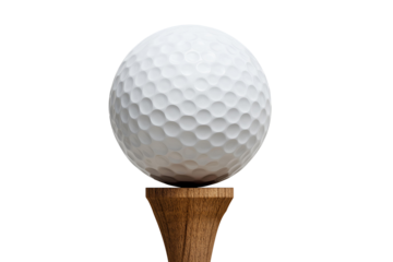 Classic white golf ball perfectly teed up on a wooden tee ready for a powerful swing ahead