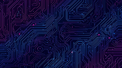 Abstract digital circuit board pattern with glowing blue and purple lines, representing technology and data flow.