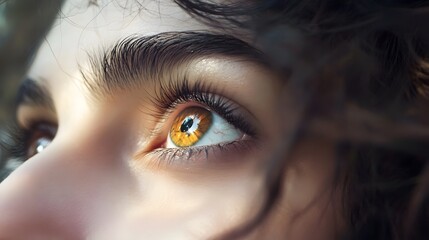 Closeup of Woman's Eye Golden Brown Iris Beautiful Gaze