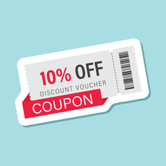 Gift voucher sticker icon in flat style. 10% discount vector illustration on isolated background. Promotion coupon sign business concept.