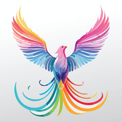 Obraz premium Vibrant Rainbow Bird Rising to Sky – AI Generated