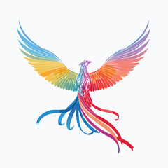 Obraz premium Rainbow Phoenix with Flowing Feathers – AI Generated