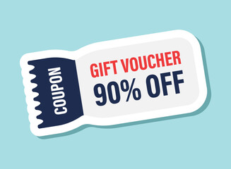 Gift voucher sticker icon in flat style. 90% discount vector illustration on isolated background. Promotion coupon sign business concept.