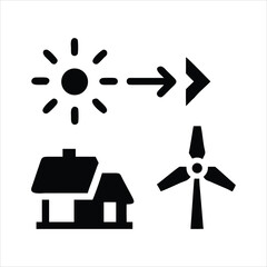 Renewable energy sources powering a home with sun and wind