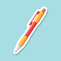 Ballpoint pen sticker icon in flat style. Office tool vector illustration on isolated background. School equipment sign business concept.