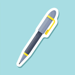 Ballpoint pen sticker icon in flat style. Office tool vector illustration on isolated background. School equipment sign business concept.