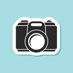 Photo camera sticker icon in flat style. Photography equipment vector illustration on isolated background. Professional photographic sign business concept.