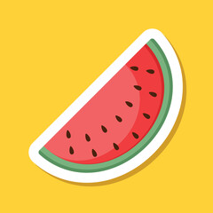 Watermelon sticker icon in flat style. Fresh sweet and healthy fruit vector illustration on isolated background. Summer food sign business concept.