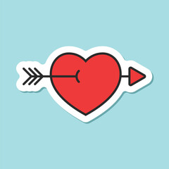 Heart with arrow sticker  icon in flat style. Valentines day vector illustration on isolated background. Amour sign business concept.