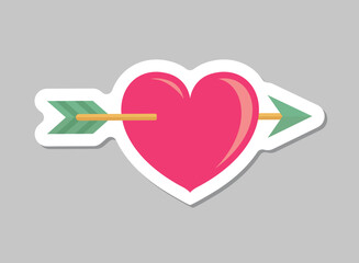 Heart with arrow sticker  icon in flat style. Valentines day vector illustration on isolated background. Amour sign business concept.