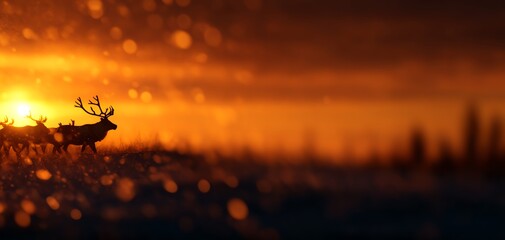 A stunning silhouette of reindeer against a vibrant sunset, showcasing nature's beauty and wildlife in harmony.
