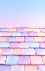 A vibrant and colorful roof made of pastel tiles under a clear blue sky.