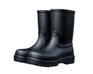 Pair of tall black winter riding boot footwear. Classic fashion style clipart isolated for design. Sturdy and protective accessory ready for cold wet weather