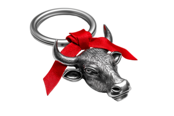 Celebrate the Year of the Ox with this stunning silver bull keychain featuring a stylish red bow