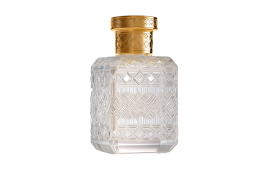 Elegant crystal perfume bottle with gold cap for luxury beauty and fragrance branding design