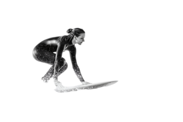 Graceful surfer poised on board, ready for the waves, embodying strength and determination in action