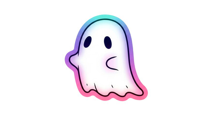 Clean illustration of a cute cartoon ghost, glowing like a solid neon tube sign, sticker style with a thick border Isolated On Transparent Background	