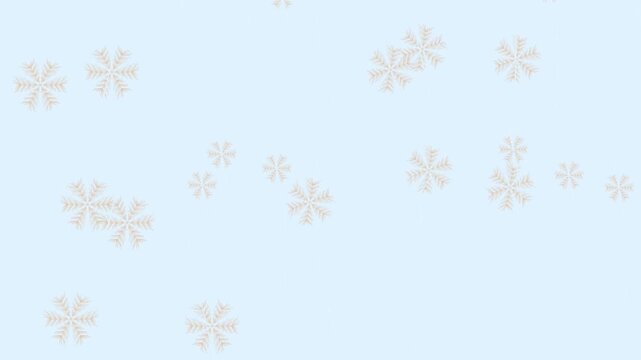 Golden snowflakes gently falling down against a serene light blue background. Seamless looping animation perfect for christmas and winter holidays