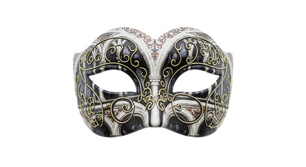 Product photography of a single Venetian carnival mask, solid material with printed gothic patterns Isolated On Transparent Background