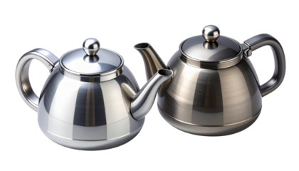 Dual metallic teapot collection isolated on transparent background