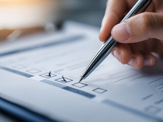 Hand filling out a form with a pen