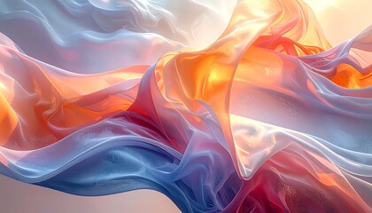 Ethereal Flowing Fabric Waves in Warm Sunset Hues and Cool Blue Tones.