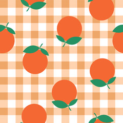 Fresh Oranges on Gingham Seamless Pattern