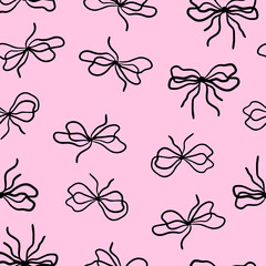 Fototapeta premium Hand-Drawn Black Bows on Pink Pattern