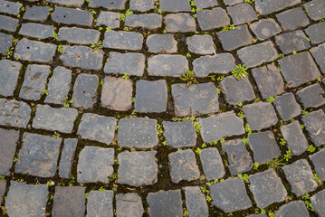 Detailed close-up of cobblestone paving