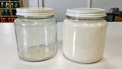 Clear and white storage jars for organizational purposes
