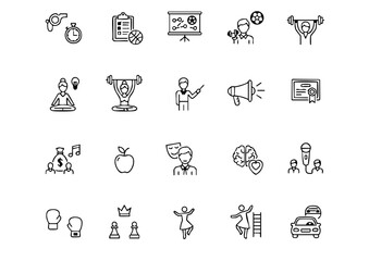 Professional Coaching & Mentorship Icon Set, Sports and Life Coach Vector Essentials, Strategy, Training, and Success Line Icons