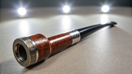Elegant wooden smoking pipe with silver accents on a neutral background