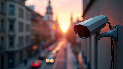 Security Camera On Building at Sunset