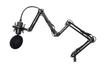 Professional studio microphone with adjustable boom arm for podcasts, music, and voiceovers